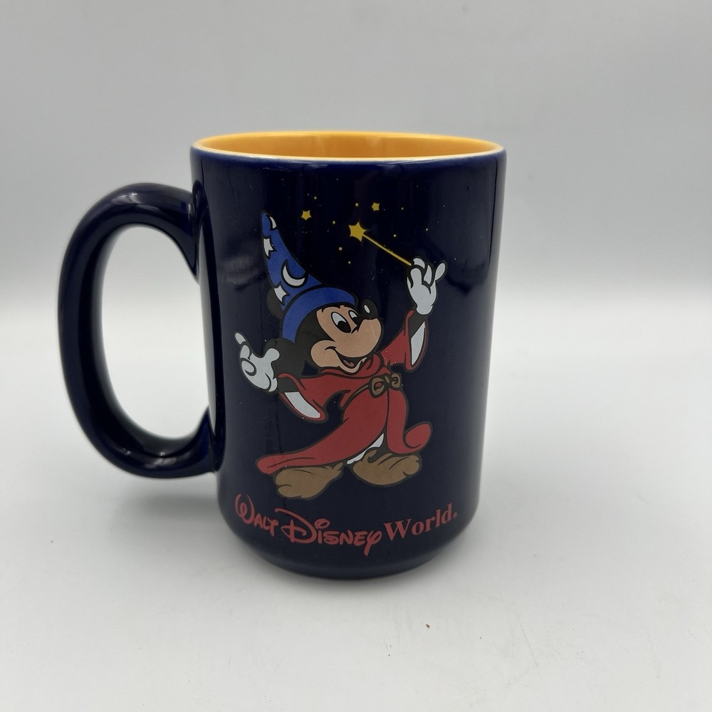Vintage Disney World Parks Mickey Mouse Fantasia Sorcerer Blue Yellow Coffee Mug